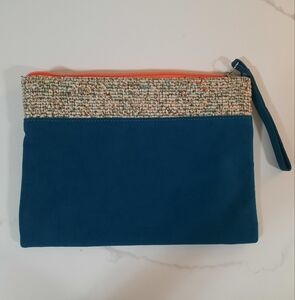 Knoll Blue and Orange Clutch Wristlet with Zipper